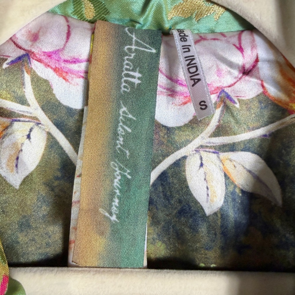 Aratta Silent journey Renaissance Silk Jacquard Blazer Jacket Green Floral Sz S - Picture 8 of 11